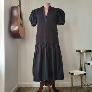 WHO WHAT WEAR 100% Cotton Shirt Dress Drop Waist XS Black